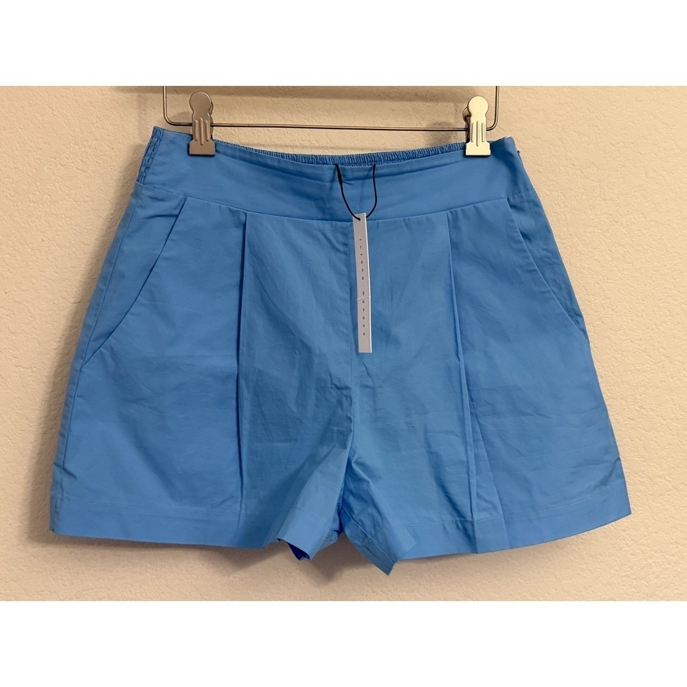 Susana Monaco Miku Blue Cotton Pleated Smocked Back Shorts XS NEW